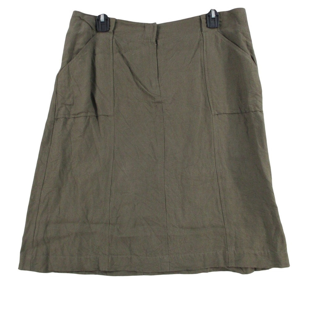Womens Olive Green A-Line Utility Skirt Four Pocket Casual Knee Length Skirt